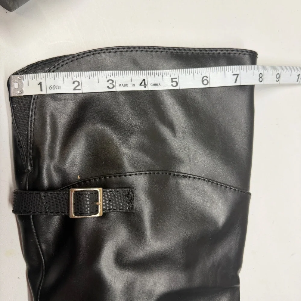 Call It Spring Black Faux Leather Knee High Boots Women's Size‎ 8.5 Gold Buckle